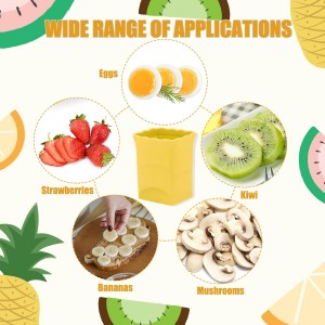 2 Pack Strawberry & Egg Slicer, Sharp Stainless Steel Blade Cup Slicer for Soft Fruits - Banana, Kiwi - Quick Fruit Salad Maker (Yellow & Green)