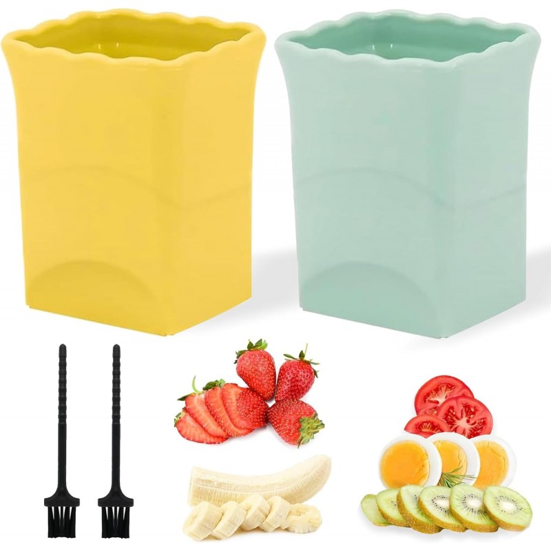 2 Pack Strawberry & Egg Slicer, Sharp Stainless Steel Blade Cup Slicer for Soft Fruits - Banana, Kiwi - Quick Fruit Salad Maker (Yellow & Green)