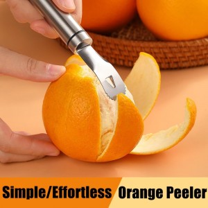Stainless Steel Orange Peeler Easy and Quick Peeling Long Handle Orange Citrus Peeler Tool Triangle Shovel and Serrated Shovel Orange Peeler Creative Kitchen Gadgets