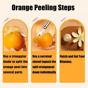 Stainless Steel Orange Peeler Easy and Quick Peeling Long Handle Orange Citrus Peeler Tool Triangle Shovel and Serrated Shovel Orange Peeler Creative Kitchen Gadgets