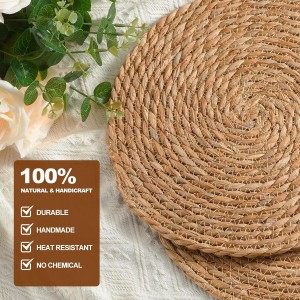 Round Woven Placemats 12 inch Set of 10 - Boho Rattan Placemats Natural Water Hyacinth Placemat, Farmhouse Weave Place Mats, Rustic Braided Wicker Table Mats for Dining Table,Home,Wedding
