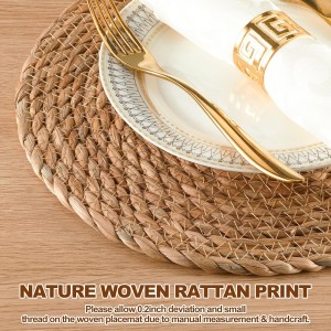 Round Woven Placemats 12 inch Set of 10 - Boho Rattan Placemats Natural Water Hyacinth Placemat, Farmhouse Weave Place Mats, Rustic Braided Wicker Table Mats for Dining Table,Home,Wedding