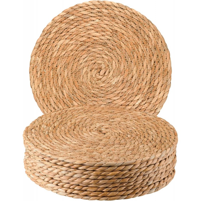 Round Woven Placemats 12 inch Set of 10 - Boho Rattan Placemats Natural Water Hyacinth Placemat, Farmhouse Weave Place Mats, Rustic Braided Wicker Table Mats for Dining Table,Home,Wedding