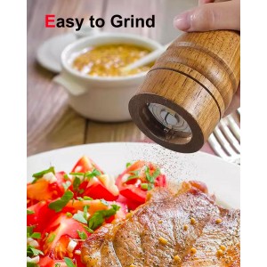 Pepper Grinder Salt Grinder Wooden Pepper Mill Grinder w/Adjustable Coarse, 5 inch Tall Wood Refillable Manual Pepper Grinder Mill Peppermill for Black Peppercorn, Easy Clean