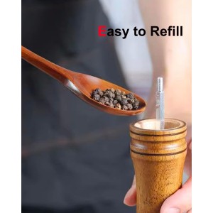 Pepper Grinder Salt Grinder Wooden Pepper Mill Grinder w/Adjustable Coarse, 5 inch Tall Wood Refillable Manual Pepper Grinder Mill Peppermill for Black Peppercorn, Easy Clean