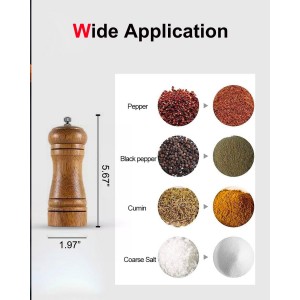 Pepper Grinder Salt Grinder Wooden Pepper Mill Grinder w/Adjustable Coarse, 5 inch Tall Wood Refillable Manual Pepper Grinder Mill Peppermill for Black Peppercorn, Easy Clean