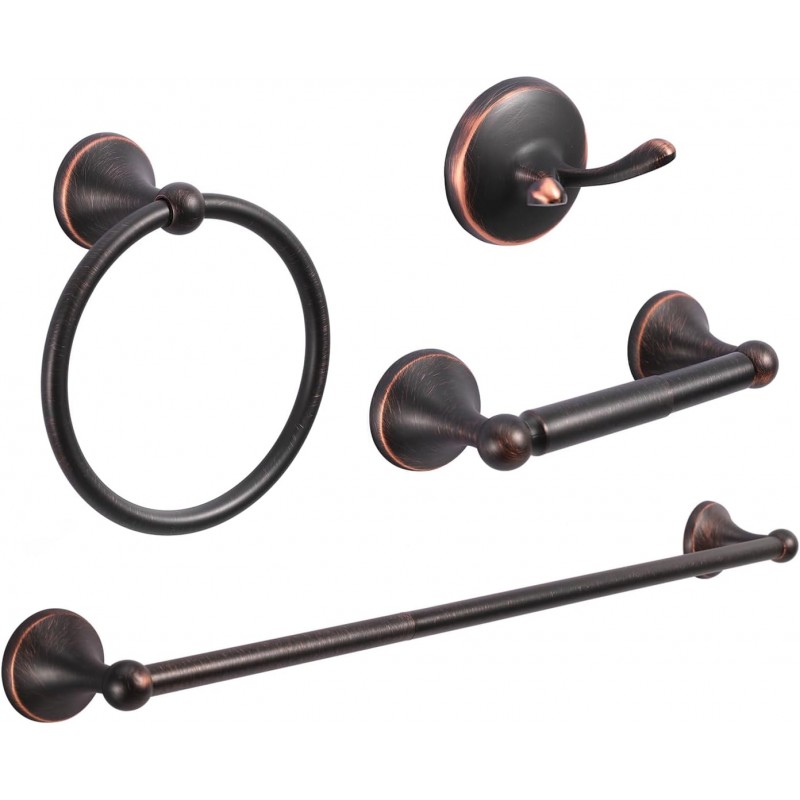 4-Piece Bathroom Hardware Set: Oil-Rubbed Bronze Bathroom Accessory Set, Towel Bars,Towel Ring,Toilet Paper Holder,Robe Hook, Wall Mounted,Optional Install Longer or Shorter Towel bar