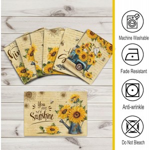 pinata Sunflower Linen Square Spring Placemats Set of 6, Sunflower Table Decor, Vintage Spring Summer Sunshine Gnome Truck Table Mats for Farmhouse Holiday Indoor Outdoor Party Dining Decoration