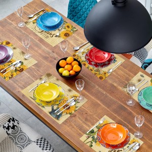 pinata Sunflower Linen Square Spring Placemats Set of 6, Sunflower Table Decor, Vintage Spring Summer Sunshine Gnome Truck Table Mats for Farmhouse Holiday Indoor Outdoor Party Dining Decoration