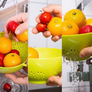 Heavy Duty 6 Inch Food Colander,Large Capacity Vegetable Strainer with Double Handles,Plastic Multipurpose Fruit Draining Basket for Kitchen(Light Blue)