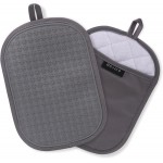 Hovico 2PCS Silicone Pot Holders, Oven Mitts Heat Resistant Hot Pads with Pockets, Non Slip Pot Holder for Kitchen Baking and Cooking| 9.8 x 7 Inches | Towel Cloth Interior Lining - Gray