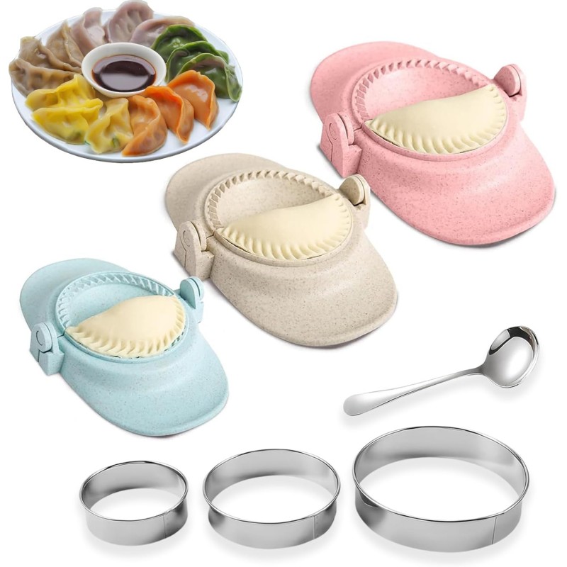 Empanada Maker Press, Dumpling Maker,Dumpling Mold Set with Dough Cutter & Stuffing Spoon,Suitable for Dumplings,Hollow Dough,Pierogi,Pastelitos(3 sizes)