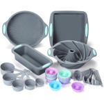 To encounter 45 Pieces Silicone Bakeware Set, Heat Resistant Baking Pans, Nonstick Baking Molds for Cake, Bread and Cupcake, with Measuring Cups and Spoons Set, Light Grey