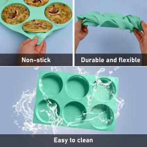4Inch Round Silicone Mold for Baking, 3Pcs Large Silicone Muffin Top Pan Non-Stick, 6-Cavity Baking Mold for Breakfast Sandwiches Hamburger Egg Whoopie Pie