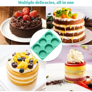 4Inch Round Silicone Mold for Baking, 3Pcs Large Silicone Muffin Top Pan Non-Stick, 6-Cavity Baking Mold for Breakfast Sandwiches Hamburger Egg Whoopie Pie