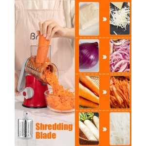 Brigii Rotary Cheese Grater Hand Crank, Cheese Shredder with 3 Drum Blades, Mandoline Slicer, Food Chopper for Hard Cheese, Vegetable, Nuts, Potato