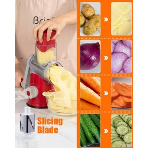 Brigii Rotary Cheese Grater Hand Crank, Cheese Shredder with 3 Drum Blades, Mandoline Slicer, Food Chopper for Hard Cheese, Vegetable, Nuts, Potato