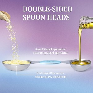 Magnetic Measuring Spoons Set of 8 with Leveler, Stainless Steel Metal Measuring Spoon, Dual Sided for Measuring Dry and Liquid Ingredients, Teaspoon Tablespoon Measure Spoons (Multicolor)
