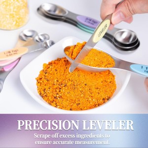 Magnetic Measuring Spoons Set of 8 with Leveler, Stainless Steel Metal Measuring Spoon, Dual Sided for Measuring Dry and Liquid Ingredients, Teaspoon Tablespoon Measure Spoons (Multicolor)