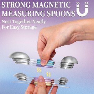 Magnetic Measuring Spoons Set of 8 with Leveler, Stainless Steel Metal Measuring Spoon, Dual Sided for Measuring Dry and Liquid Ingredients, Teaspoon Tablespoon Measure Spoons (Multicolor)