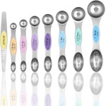 Magnetic Measuring Spoons Set of 8 with Leveler, Stainless Steel Metal Measuring Spoon, Dual Sided for Measuring Dry and Liquid Ingredients, Teaspoon Tablespoon Measure Spoons (Multicolor)