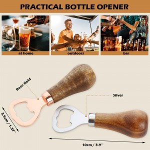 2 Pack Wooden Bottle Opener Walnut Handle Beer Opener Beverage Bottle Opener Opener with Wooden Handle for Beer Lovers for Home Kitchen Bar Restaurant