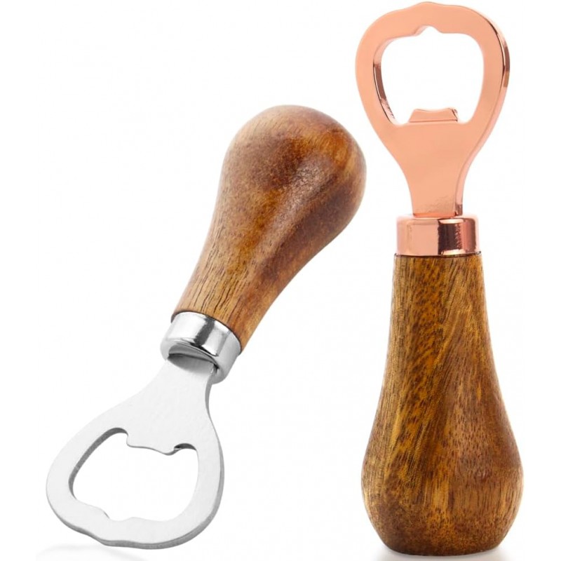 2 Pack Wooden Bottle Opener Walnut Handle Beer Opener Beverage Bottle Opener Opener with Wooden Handle for Beer Lovers for Home Kitchen Bar Restaurant