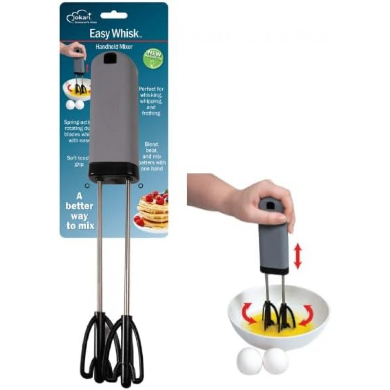 Jokari Easy Whisk One-Handed Mixer for Simple Whisking for Cooks of Any Age. Press and Beat Technology with Dual Beaters to Mix, Stir and Blend Ingredients Quickly. Great for Kids, Adults and Seniors