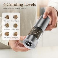 Electric Salt and Pepper Grinder Set - Birthday Kitchen Gifts for Women, Mom, Rechargeable with LED Lights, Stainless Steel Automatic Mill, Adjustable Coarseness, Large Capacity, Silver