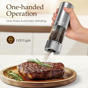 Electric Salt and Pepper Grinder Set - Birthday Kitchen Gifts for Women, Mom, Rechargeable with LED Lights, Stainless Steel Automatic Mill, Adjustable Coarseness, Large Capacity, Silver