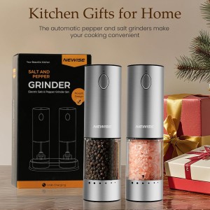Electric Salt and Pepper Grinder Set - Birthday Kitchen Gifts for Women, Mom, Rechargeable with LED Lights, Stainless Steel Automatic Mill, Adjustable Coarseness, Large Capacity, Silver