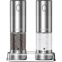 Electric Salt and Pepper Grinder Set - Birthday Kitchen Gifts for Women, Mom, Rechargeable with LED Lights, Stainless Steel Automatic Mill, Adjustable Coarseness, Large Capacity, Silver