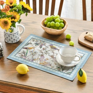 Artoid Mode Blue Birds Flowers Blossom Placemats Set of 4, 12x18 Inch Table Mats for Table Runner Party Kitchen Dining Decoration