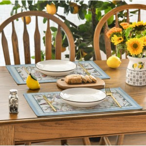 Artoid Mode Blue Birds Flowers Blossom Placemats Set of 4, 12x18 Inch Table Mats for Table Runner Party Kitchen Dining Decoration