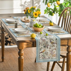 Artoid Mode Blue Birds Flowers Blossom Placemats Set of 4, 12x18 Inch Table Mats for Table Runner Party Kitchen Dining Decoration