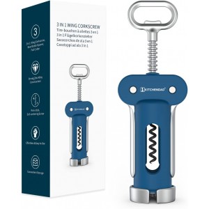 KITCHENDAO 3 in 1 Wing Corkscrew Wine Bottle Opener and 3 in 1 Wine Bottle Opener Corkscrew with Foil Cutter