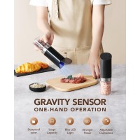 Sangcon Gravity Electric Salt and Pepper Grinder Set with Dust Cover, Battery Operated(4 AAA), Large Capacity, Adjustable Coarseness, One Hand Automatic Salt and Pepper Shakers Set Mill with LED Light