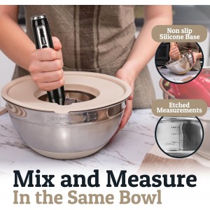 Priority Chef 6Pc Large Mixing Bowls With Lids Set with Non-Slip Bases, Stainless Steel Mixing Bowl Set, 6 Airtight Lids and 3 Graters, Khaki