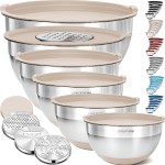Priority Chef 6Pc Large Mixing Bowls With Lids Set with Non-Slip Bases, Stainless Steel Mixing Bowl Set, 6 Airtight Lids and 3 Graters, Khaki