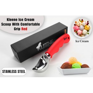 Ice Cream Scoop with Comfortable Soft Grip Handle, Professional Heavy Duty Sturdy Scooper, Premium Metal Kitchen Tool for Cookie Dough, Gelato, Sorbet, Melon (Red)