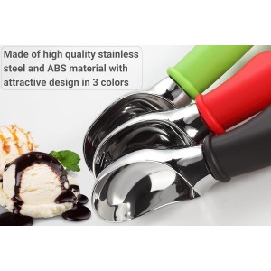 Ice Cream Scoop with Comfortable Soft Grip Handle, Professional Heavy Duty Sturdy Scooper, Premium Metal Kitchen Tool for Cookie Dough, Gelato, Sorbet, Melon (Red)