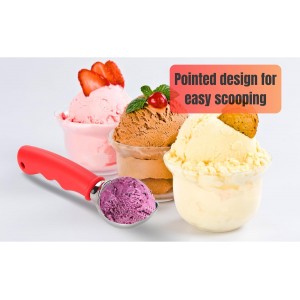 Ice Cream Scoop with Comfortable Soft Grip Handle, Professional Heavy Duty Sturdy Scooper, Premium Metal Kitchen Tool for Cookie Dough, Gelato, Sorbet, Melon (Red)