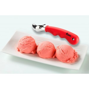 Ice Cream Scoop with Comfortable Soft Grip Handle, Professional Heavy Duty Sturdy Scooper, Premium Metal Kitchen Tool for Cookie Dough, Gelato, Sorbet, Melon (Red)