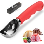 Ice Cream Scoop with Comfortable Soft Grip Handle, Professional Heavy Duty Sturdy Scooper, Premium Metal Kitchen Tool for Cookie Dough, Gelato, Sorbet, Melon (Red)