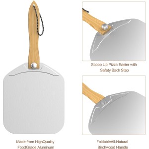Aluminum Metal Pizza Peel, Pizza Peel 12 inch with Foldable Wood Handle, Pizza Spatula, Pizza Spatula for Oven, with Pizza Cutter, Pizza oven accessories