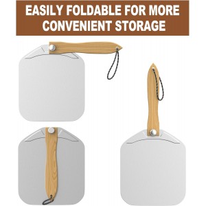 Aluminum Metal Pizza Peel, Pizza Peel 12 inch with Foldable Wood Handle, Pizza Spatula, Pizza Spatula for Oven, with Pizza Cutter, Pizza oven accessories