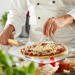 Aluminum Metal Pizza Peel, Pizza Peel 12 inch with Foldable Wood Handle, Pizza Spatula, Pizza Spatula for Oven, with Pizza Cutter, Pizza oven accessories