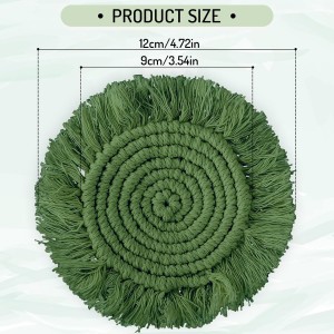 Whaline 4Pcs Boho Macrame Coasters Green Handmade Woven Drink Coasters Farmhouse Rustic Cup Mat Pad for Home Kitchen Office Table Desk Housewarming Gift Party Table Decor