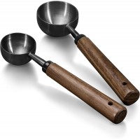2Pcs Coffee Scoop for Ground Coffee - 1 Tbsp (15ml) & 2 Tbsp (30ml) Tablespoon Scoop, 304 Stainless Steel Coffee Measuring Spoon with Long Walnut Wood Handle, Black