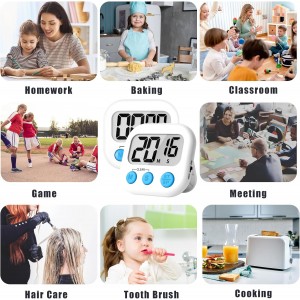ZILLEEN Kitchen Timer Digital with Magnetic Back for Kids Classroom, White 6 Pack